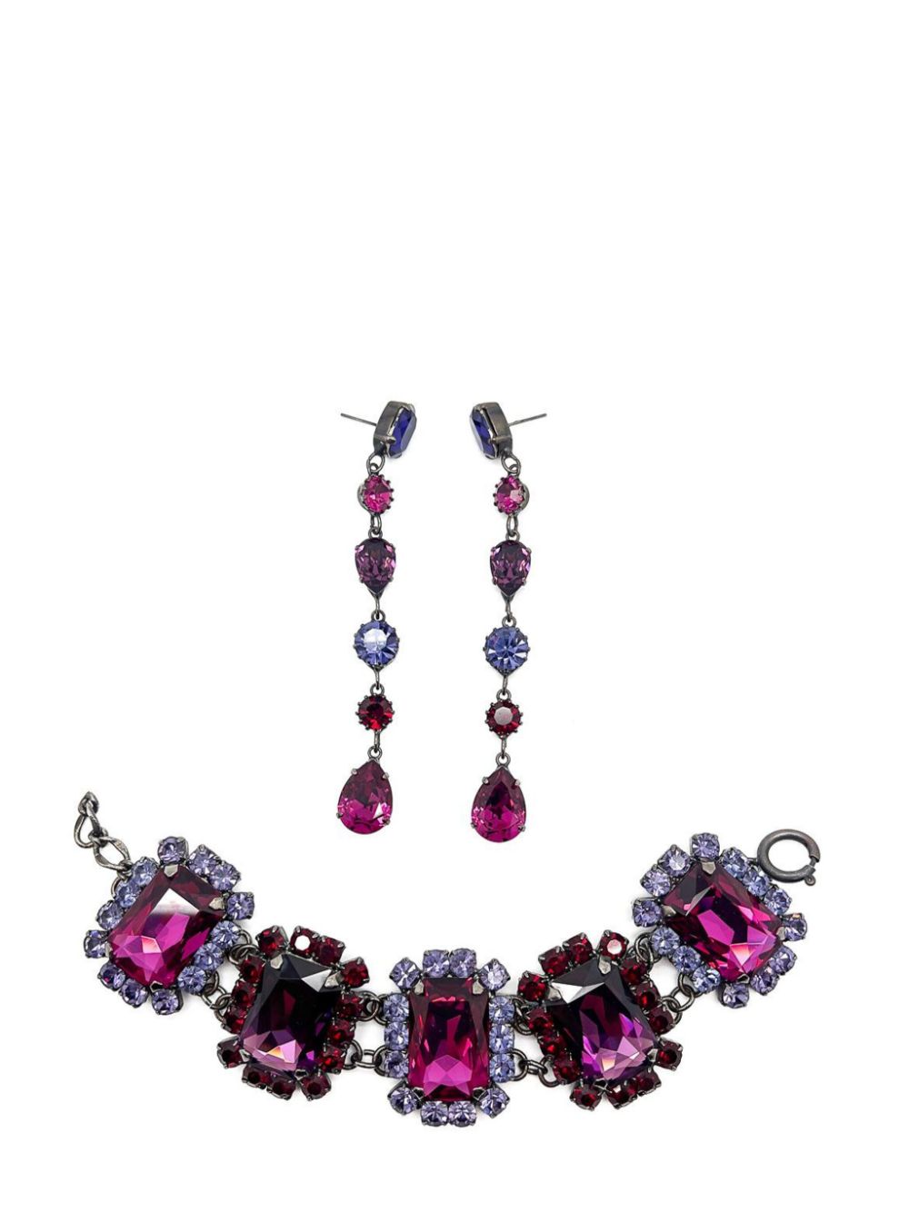 Jennifer Gibson Jewellery Vintage Hot Pink & Amethyst Crystal Bracelet & Drop Earrings 1980s